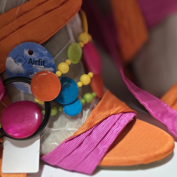 GIANNI BINI ribbon pink orange lace up heels block sexy weekend event 8M. - Picture 2 of 7